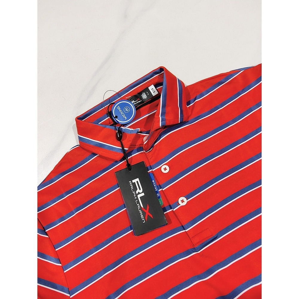 RLX Ralph Lauren Polo Shirt Performance Golf Striped Red Blue Men's  Small NWT